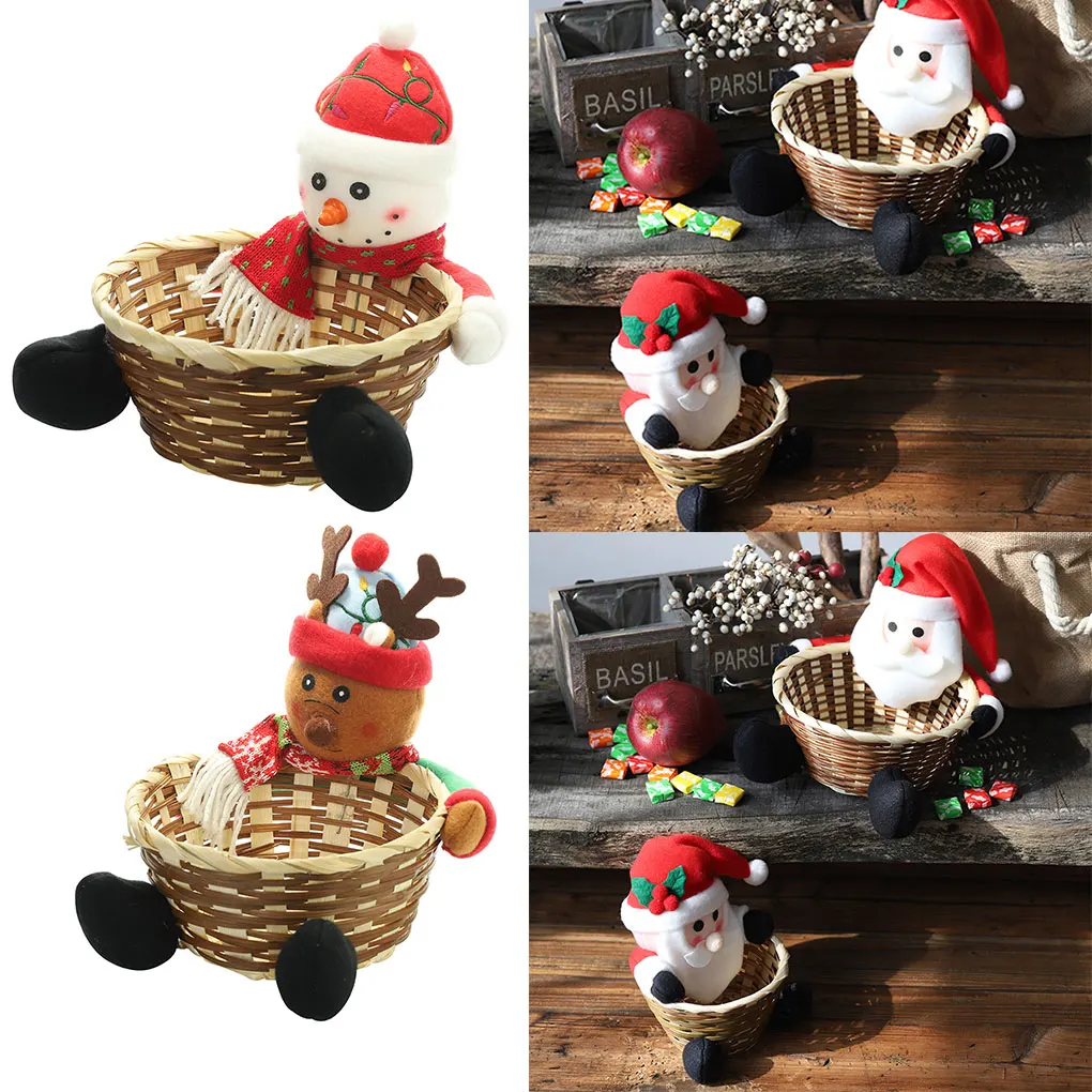 Christmas Candy Storage Basket Santa Snowman Animal Cartoon Gift Fruit Holder Xmas Decoration Container Storage Basket