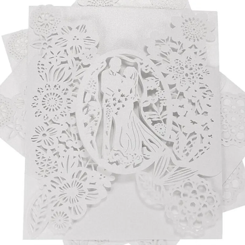  50pcs Romantic Laser Cut Wedding Invitation Card Groom Bride Carved Pattern Wedding Card Hollow Out - 4.00004E+12