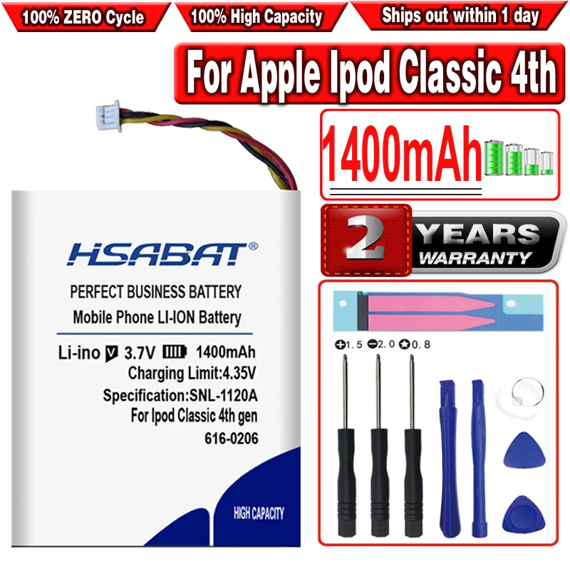 Аккумулятор HSABAT 1400 мач 616-0206 616-0183 для Ipod Classic 4-го поколения/фото U2 A1059 20 40 гб |