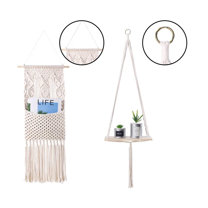 Flowerpot net bag gardening creative plant basket with wooden board hanging storage small fresh pastoral style | Дом и сад
