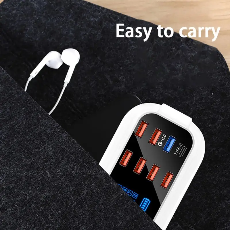 8USB мобильный телефон Быстрая зарядка QC3.0 Flash Charge быстрая многофункциональная PD Быстрая зарядка многопортовое зарядное устройство с ЖК-дисплеем