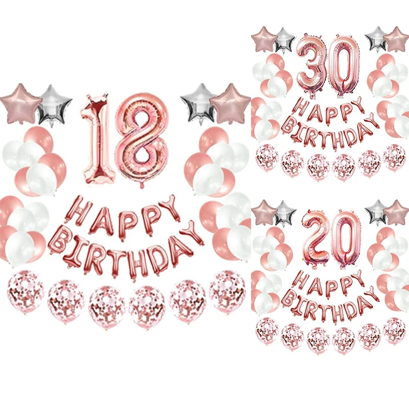 Happy Birthday Party Decorations Kit - Balloon Banner Number Mylar Foil Rose Gold | Дом и сад