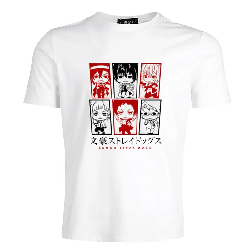 Anime Bungo Stray Dogs Men White T-shirt Osamu Dazai Atsushi Short Sleeve Tops Japenses Letter Printed Tops