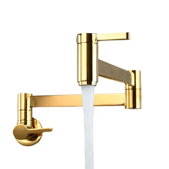 

Kitchen Faucet Wall Mount Splash Proof Modern Folding Arm Brass Tap Double Switch Pot Filler Easy Install Cold Water Bathroom