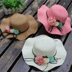 Корейская летняя детская Цветочная дышащая шляпа с волнистой стороной, яркая соломенная шляпа от солнца для мальчиков и девочек, Шляпа