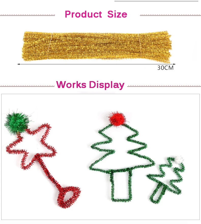 100pcs Glitter Chenille Stems Pipe Plush Tinsel Stems Plush Sticks Kids Educational DIY Toys Handmade Art Craft Materials