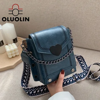 

Women's Bag 2020 Fashion Chain Vertical Square Sling Bag Shoulder Bag Wide Printed Straps Messenger Bag Heart-shaped Lock Metal