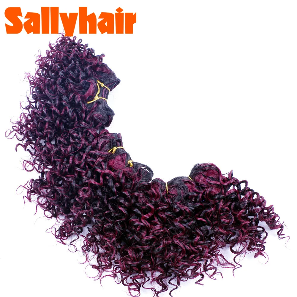 Sallyhair Ombre Color Afro Kinky Curly Crochet Hair Weave Mixed Black Burgundy Synthetic Hair Extensions 3pclot Hair Weavings  (5)