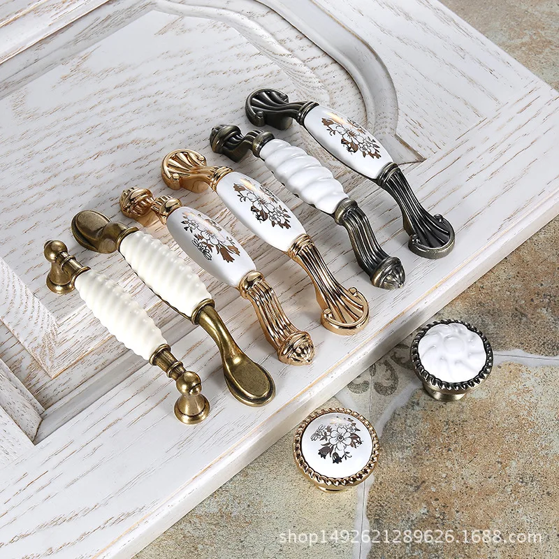 

Ceramic Handle Pastoral Style Single Bore European Style Vintage Cabinet Handle American-Style Drawer Wardrobe Sub-Handle Small