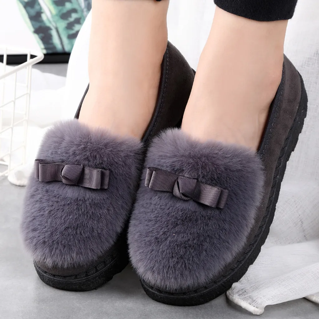 Shoes Women Winter 2020 New Loafers Moccasins Shoes Flats Peas Shoes Winter Ballet Cotton Slippers Soft Plus Bow Warm Shoes #SRN