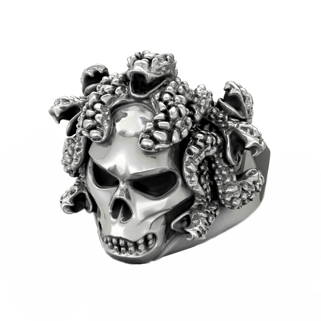 Punk Ring For Men Retro Skeleton Devil Male Ring Skull Adjustable Exaggeration  Snake Captain