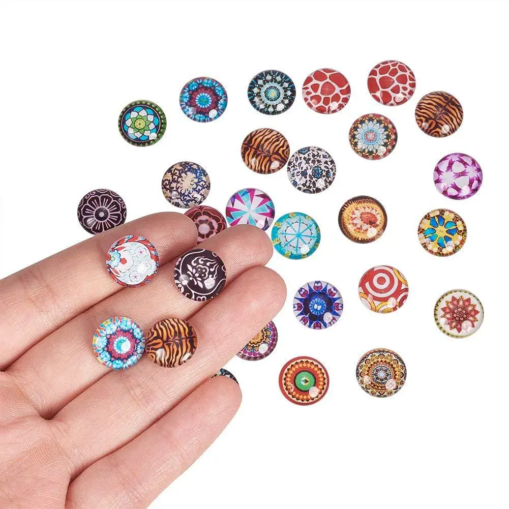 200PCS 12MM Time Glass Patch Vintage DIY Jewelry Accessories Delicate Round Shaped Mosaic Tiles Creative Patterns Printed Glass Jewelry Findings & Components discount 