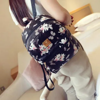 

Fashion Backpack Women PU Leather Floral Print Backpack Zipper Closure Casual Multi-Function Bagpack Flower Pattern Bag Female