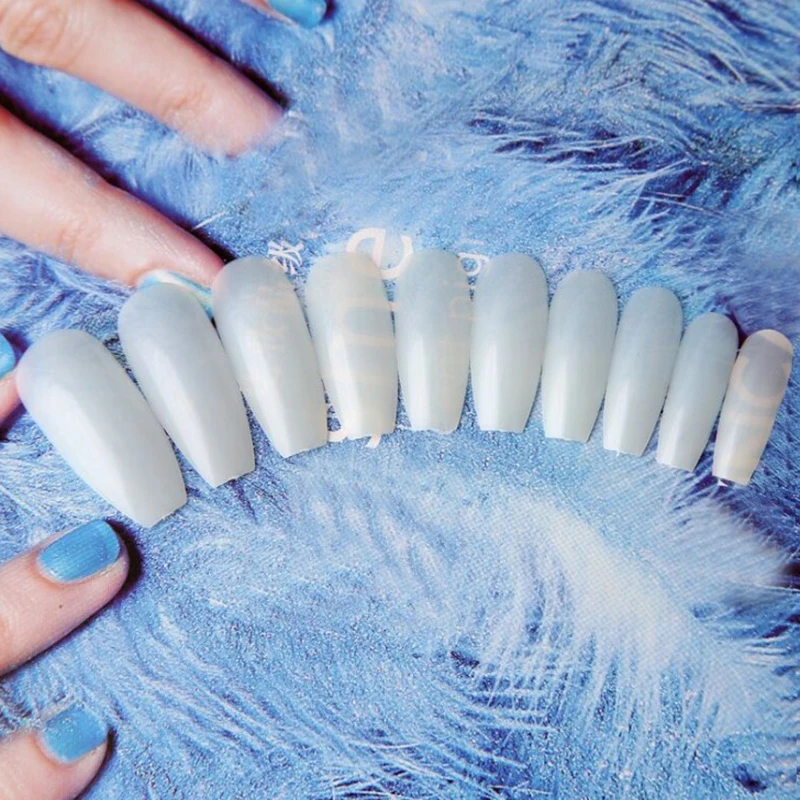 600Pcs/bag Fake Nails Long Ballerina False Nail Art Tip White/Natural Coffin Acrylic