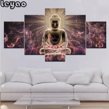 

5d Diy Diamond Painting Full Square/Round Drill 5 Pieces Buddhism Abstract 3d Diamond Embroidery Mosaic Buddha Statue Paintings