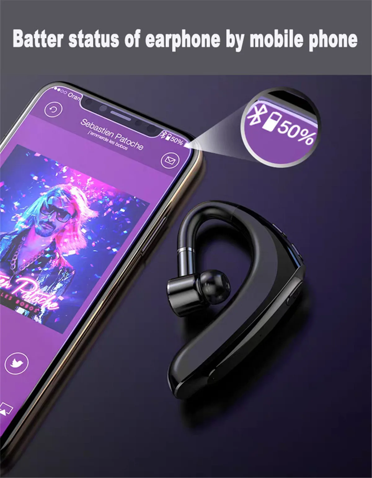 New TWS Bluetooth Wireless Earphones Single Hanging Earhook Sports Headset For Driving Support IOS Android Phones