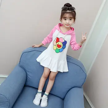 

Fancy Princess Girl Rainbow Flower Dress Long Sleeve Girls Hooded Fleece Dress Kids Casual Sunflower Flower Girl Dresses 4-13 T