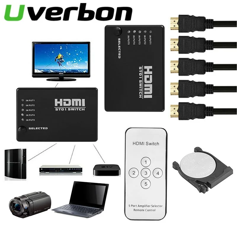 

New 5 In 1 Out 5 Ports Video HDMI Switch Selector With CR2025 Battery Switcher Splitter Hub & IR Remote 1080p For HDTV PS3 DVD