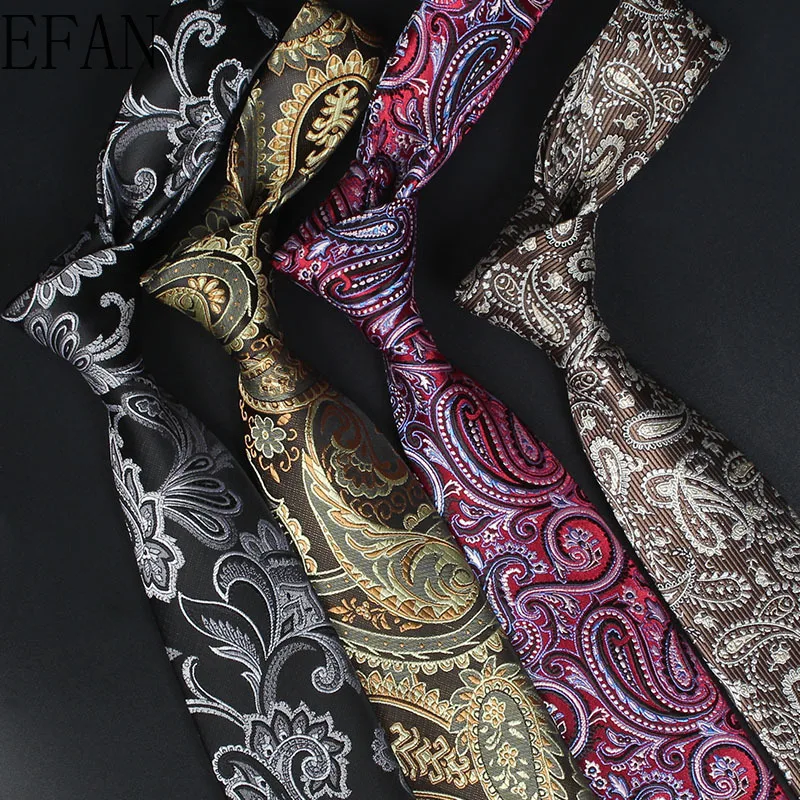 

7cm Fashion Retro British Paisley Cashew Men Tie Necktie Skinny Business Classic Jacquard Woven Gold Black Red Silk Ties