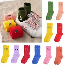 Милые Мультяшные фрукты печать авокадо банан вишня персик девушки Kawaii Носки meias корейский Харадзюку вышивка ворс кучи забавные носки