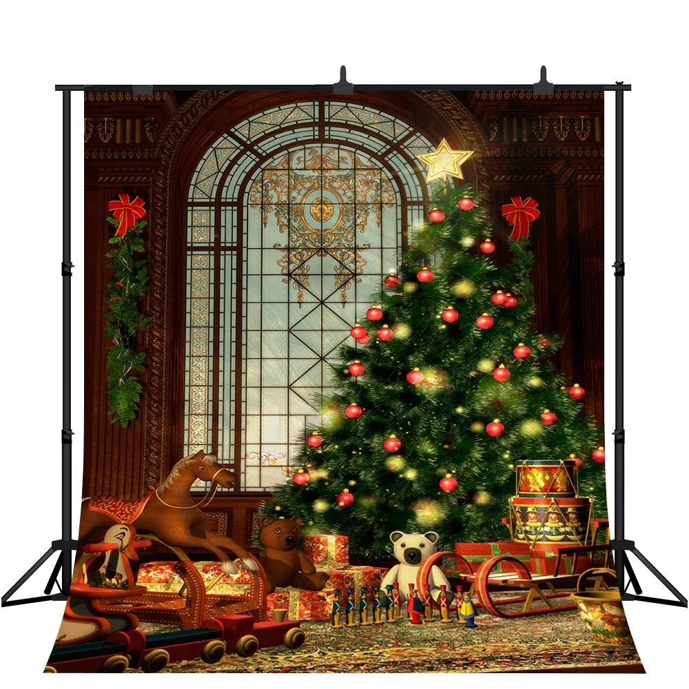 Lyavshi Photography Background Christmas Decorated Tree Toys Hobby Horse Gifts Children Portraits Shoot Backdrop Studio Props |