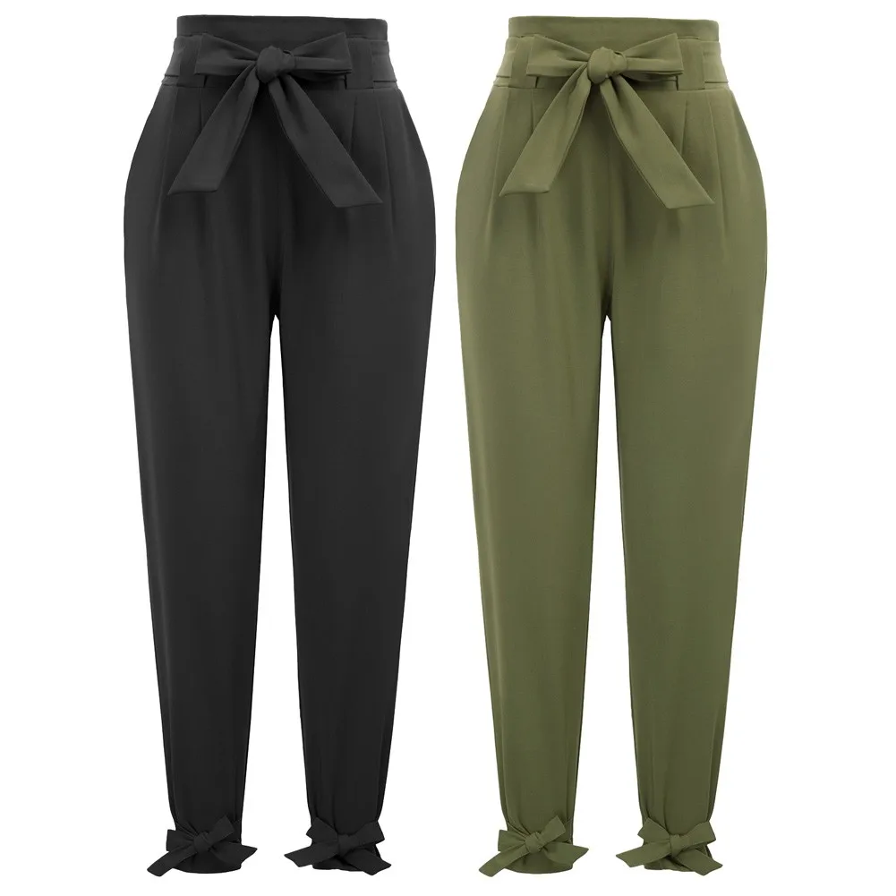 gk-women-high-waist-capri-pants-with-bow-knot-2pcs-pack-casual-cropped-pants-office-lady-temperament-casual-comfort-trousers