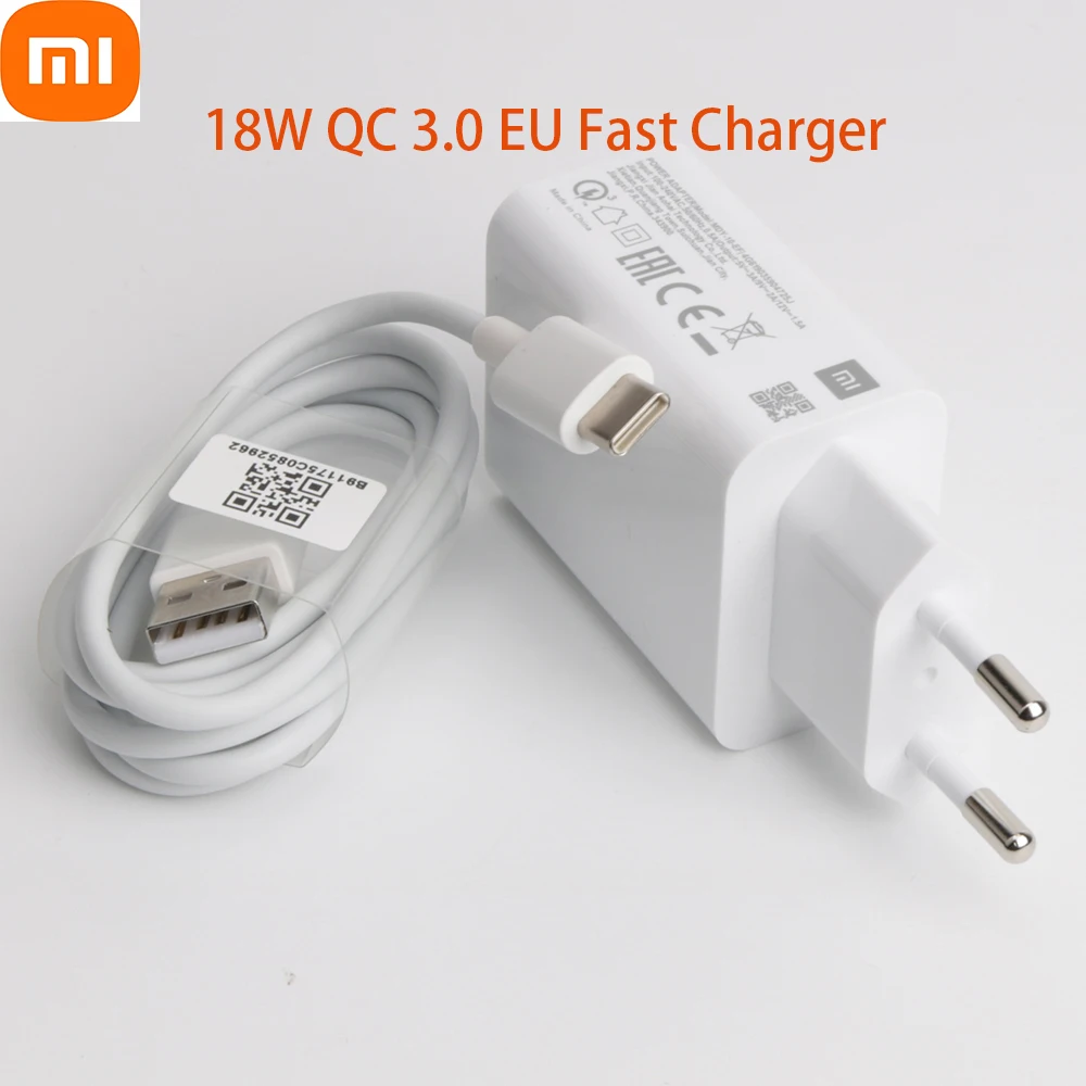 Xiaomi mi6 Fast Charger 18W QC3.0 Power Adapter USB Type C Cable For Mi 9se 8 lite se 6 9T A1 A2 Redmi Note 7 9s K20 k30 Pro | Мобильные