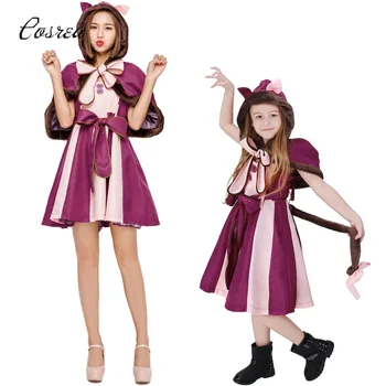 

Anime Alice In Wonderland Cheshire Cat Costume Cosplay Adult Kids Lolita Party Suit Parent-child Dress Up Gift Cloak with Hat
