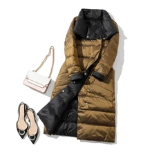 Double Breasted Warm Parkas Double Sided Down Long Jacket 2021 Winter Women Turtleneck White Duck Down Coat