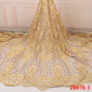 

Nigerian Lace Fabric 2019 High Quality Gold Handmade Beaded Laces French Net Lace with Sequins for Wedding MY2897B
