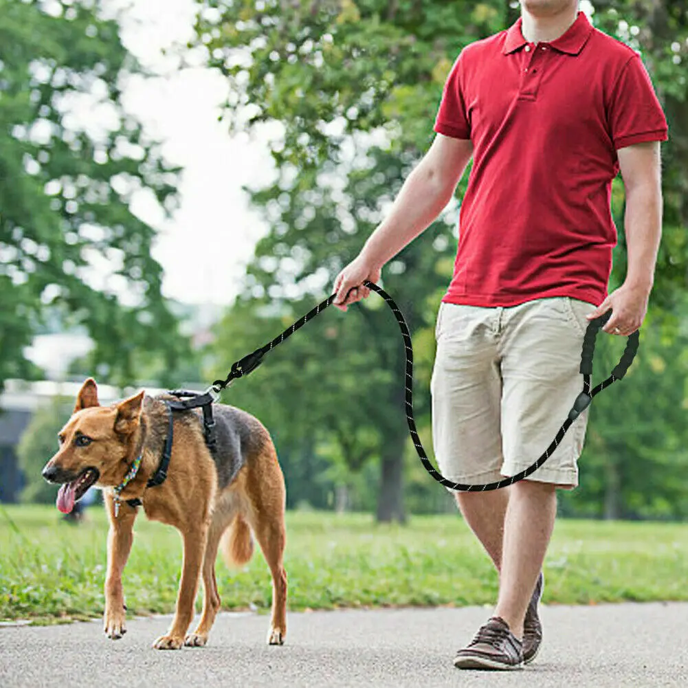 Сверхпрочная собачья веревка, светоотражающие поводки для больших собак, поводок для прогулок, тренировочный поводок для собак, Круглый поводок с нейлоновой ручкой 150 см