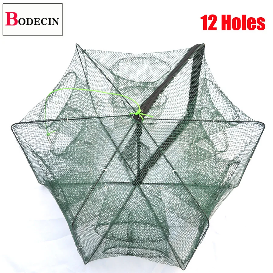 Folded Portable 12 Holes Fishing Net Casting Network Crayfish Catcher