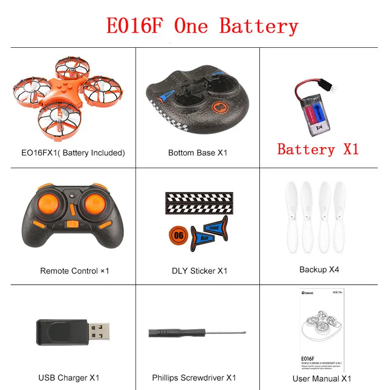Eachine E016F 3-в-1 ЕНП Летающий воздушный лодка Land режим вождения Съемный один ключ возврата RC Квадрокоптер RTF - Цвет: One Battery