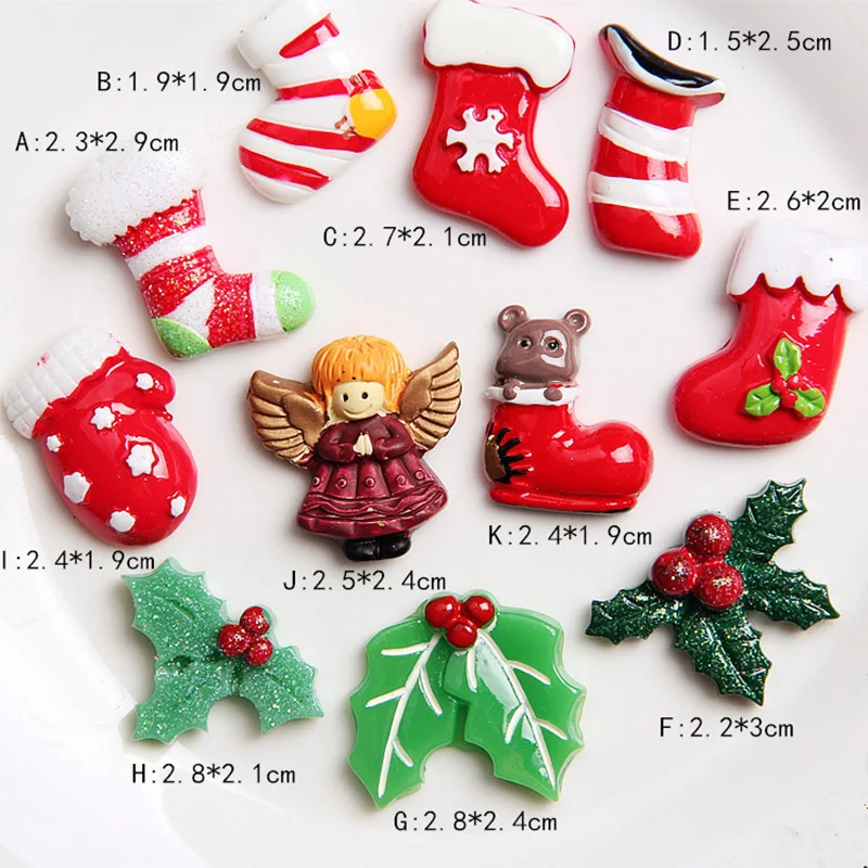 10 PCS Christmas Decoration Socks Angel Xmas Leaves Resin Ornament DIY Toy S7JN