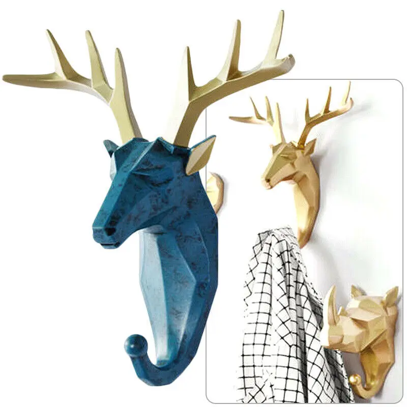 

1 Pcs Nordic Style Animal Head Wall Hanger Creative Deer Stags Rhinoceros Clothes Rack Hook Key Holder Resin Home Decor