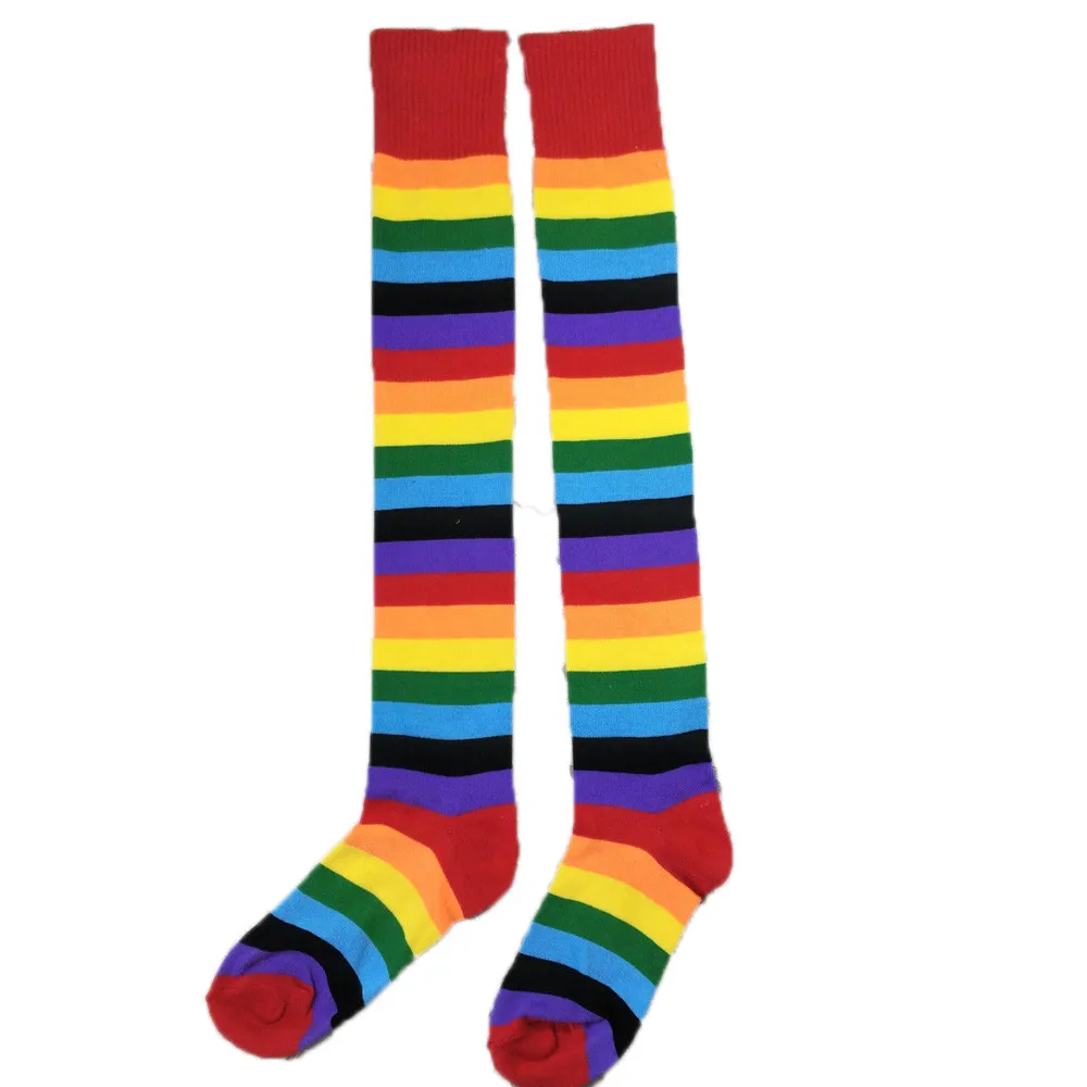 Женские радужные зимние теплые длинные носки для высоких ботинок выше колена модные удобные разноцветные в полоску - Цвет: Multicolor