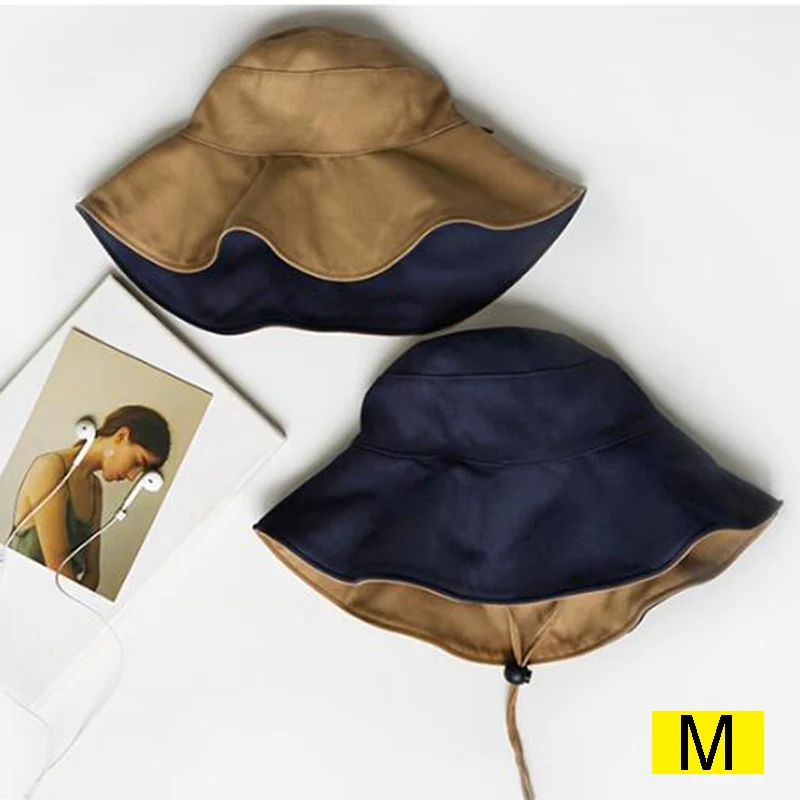 navy blue khaki Модные женские большой край шапки для рыбака двухсторонняя Солнцезащитная летняя кепка магазин NYZ - Цвет: navy blue khaki