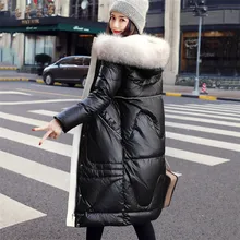Яркий High-End пуховик Для женщин пальто средней длинны Новинка зимы модный меховой воротник над коленом Белое пуховое пальто JIU100