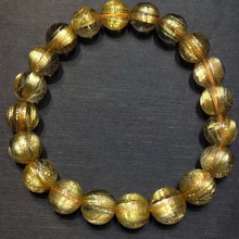 

9.5mm Brazil Natural Gold Rutilated Quartz Bracelet Clear Round Beads Women Men Fashion Big Size Bead Wealthy Stone AAAAAAA