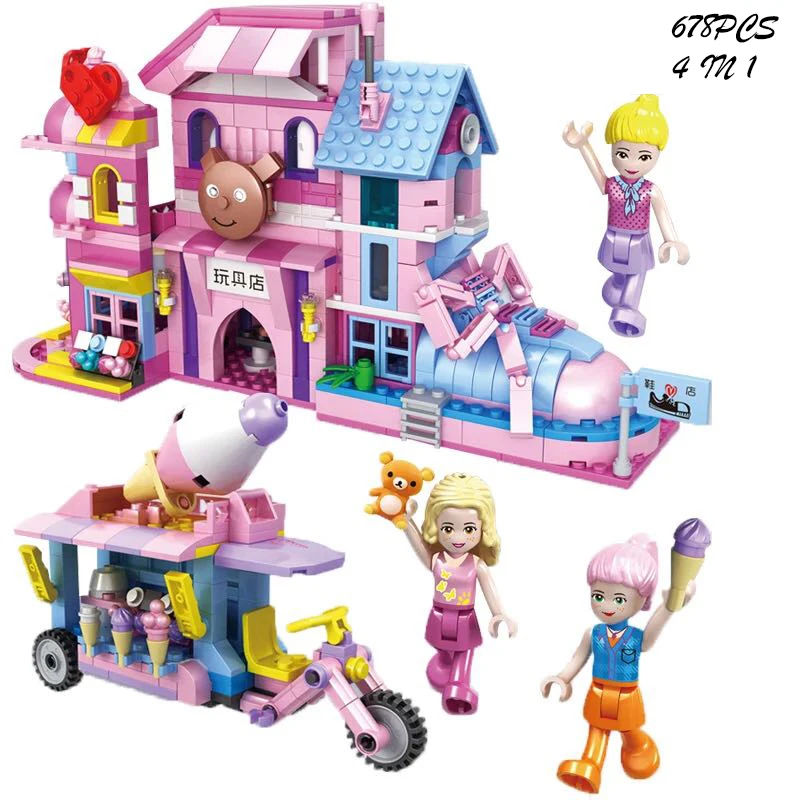 

Disney Frozen Friends Food Car Toy Store Street View Building Blocks set Friends For Girls city Bricks toys