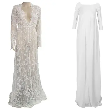 

1pcs Stretch Cotton Chiffon Parchwork Pregnant Dress,S & 1pcs V-Neck Lace Dresses Pregnancy Dress ,White M
