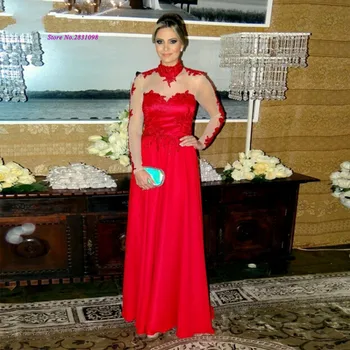 

African Muslim Evening Dresses Red Lace Long Sleeve Abaya Dubai Turkish Prom Dress 2020 Applique Robe de Soiree Courte