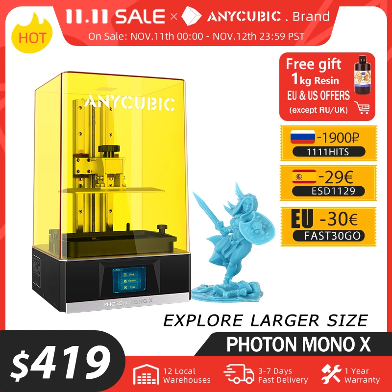 Anycubic Photon Mono X 3D Printer 8.9″ 4K Monochrome LCD Fast Printing Speed APP Remote Control SLA/LCD impresora 3d