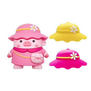 

3D Cute Cartoon Hat Pig Headphone Case For Airpods 1 2 Soft Silicone Earphone Accessories For Airpods Pro 3 Fundas with Keychain