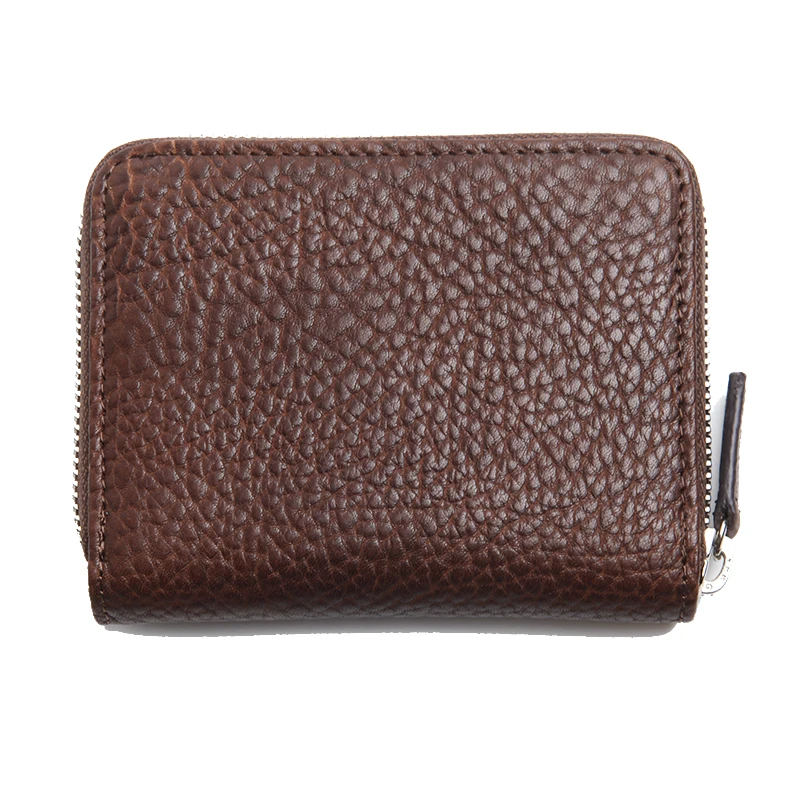 LAN men's leather small wallet mini purse handmade cow leather zipper wallet 