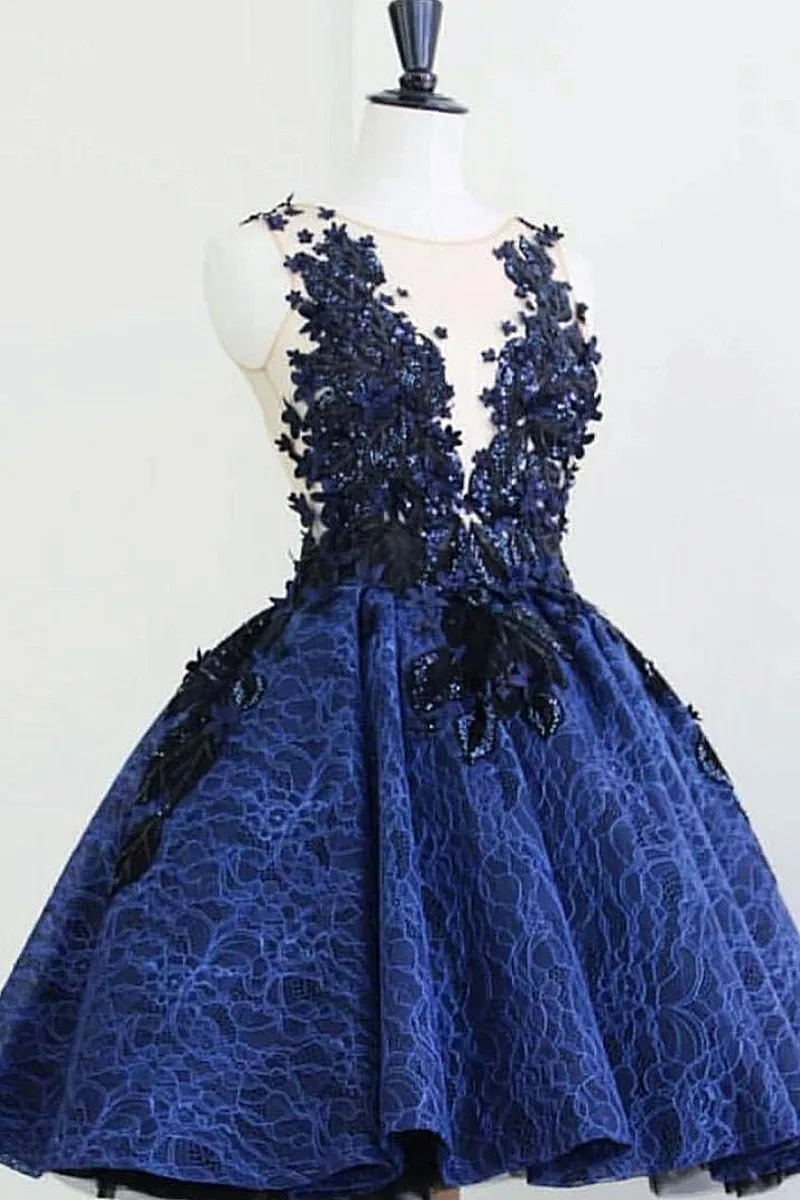 Blue Cocktail Dress Applique Sequin Laces A-line O-neck Sleeveless Mini Short Evening Party Dresses платья знаменитостей