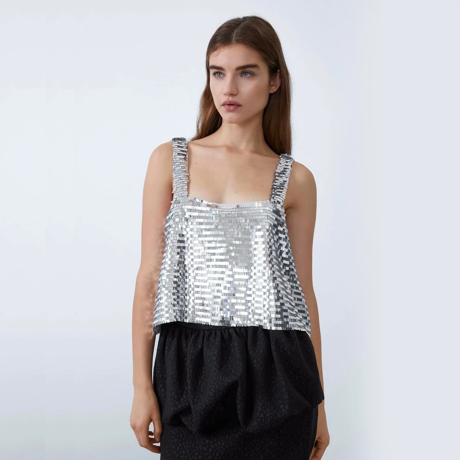 ZA Women Sexy One-shoulder Tops Fashion Shirt Multi Style Sequined Shiny Short Sling Vest New Temperament Party Nightclub