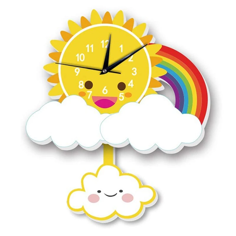 cheap Cute Cartoon Sun Silent Wall Clock Kids Living Bedroom Home Clocks Decor Children Love Bedroom Living Room Study Decoration