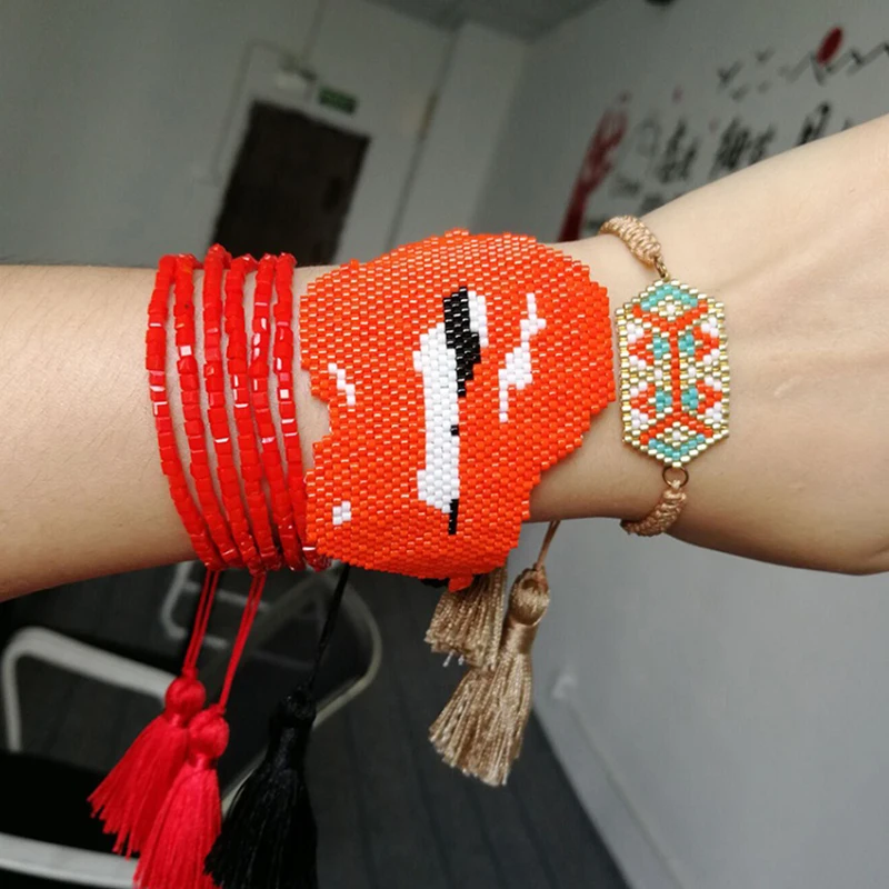 SHINUSBOHO 3 шт./компл. Сексуальная губная помада, pulseras MIYUKI Браслеты для Для женщин геометрический состояние Для мужчин t ювелирные изделия площади браслет из бисера браслеты с кисточкой Для мужчин