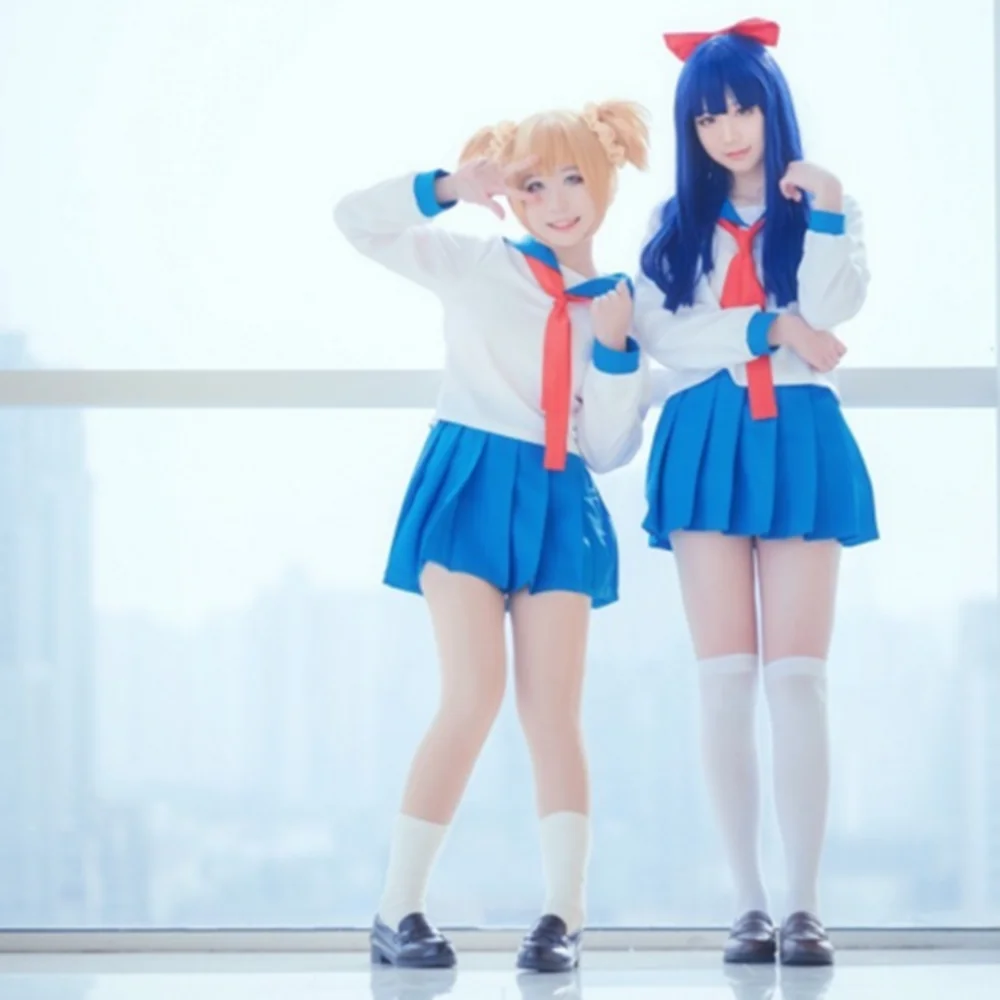 

Anime POP TEAM EPIC cosplay Popuko Pipimi cos Halloween party jk Sky blue sailor suit School uniform set cosplay costume